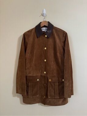 Veronica Beard Suz Suede Dickey Chore Coat Jacket Whisky Medium